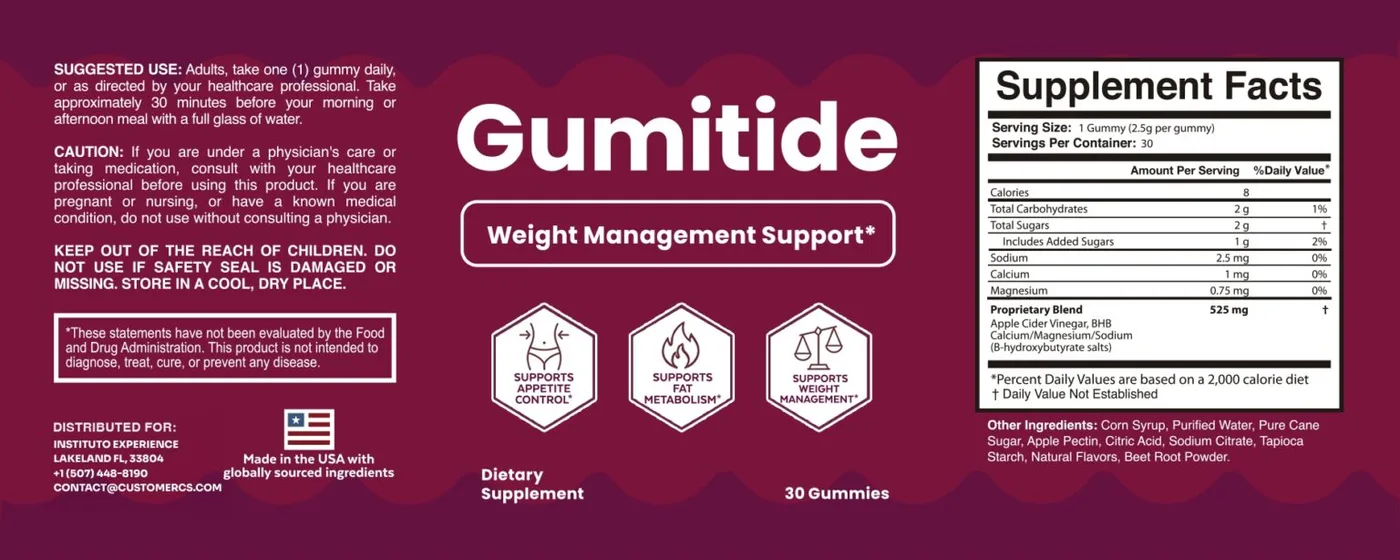 GumiTide Supplement Facts label showing the 525 mg proprietary blend